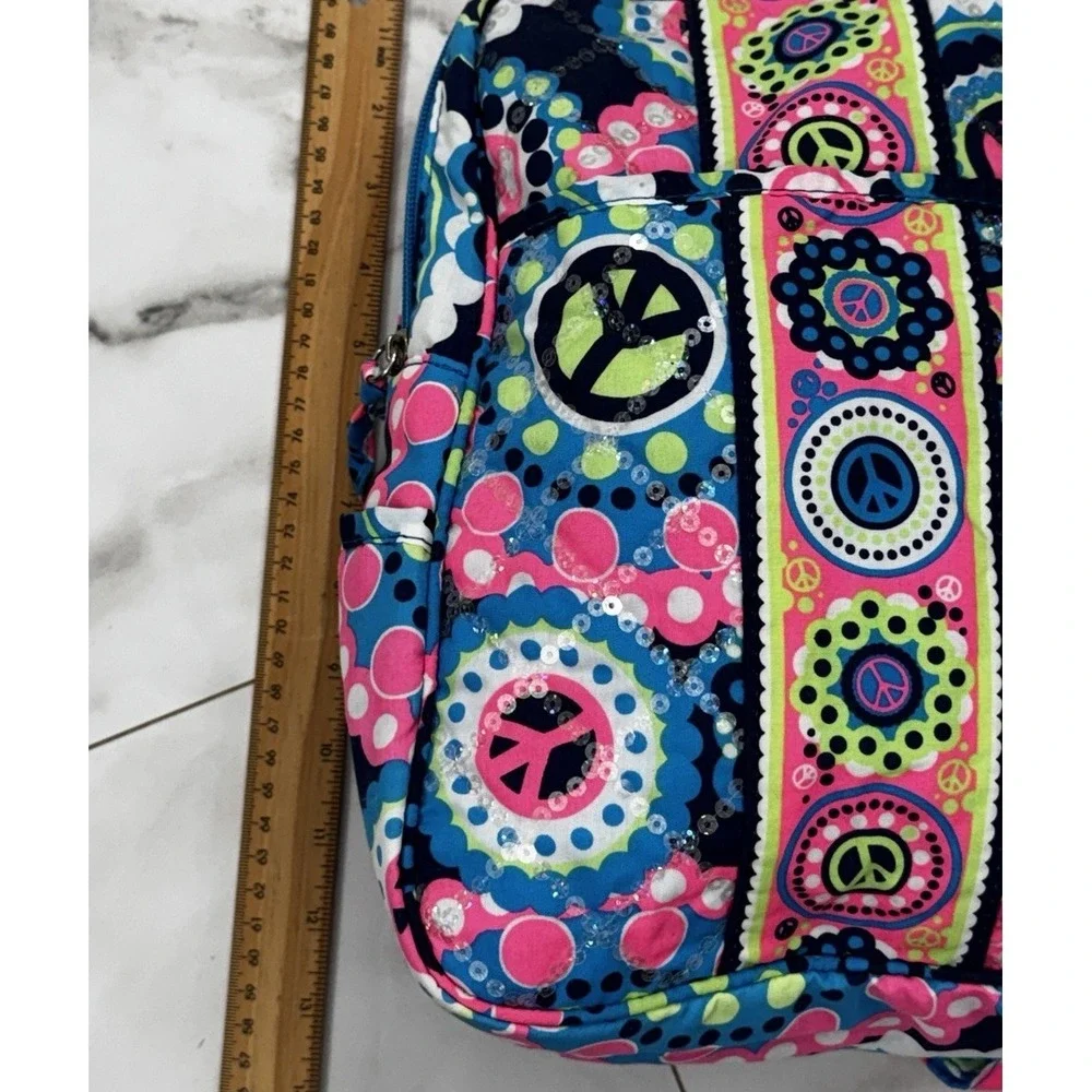 Justice Quilted Adjustable Strap Backpack Sequins Retro Peace Sign NWT 2012